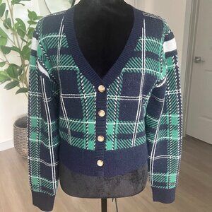 Plaid Button-Up Cardigan Sweater